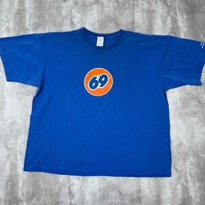Vintage 69 T-Shirt Mens XXL Blue Funny Joke Sportswear Short Sleeve Y2K